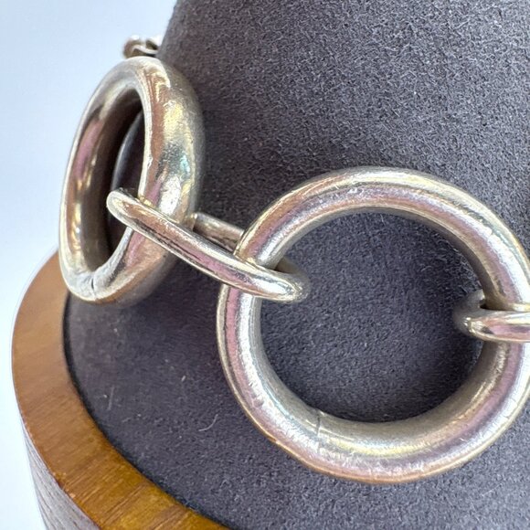 VTG Solid Sterling Silver 925 Circle Link Chain Bracelet Size 8.25" Length - Picture 4 of 10